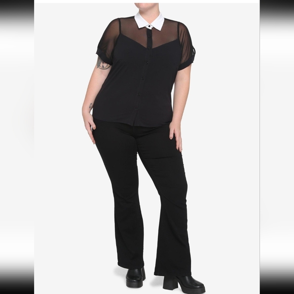 Collared Mesh Panel Top Plus Size 1 Black Hot Topic NWT - Picture 7 of 8